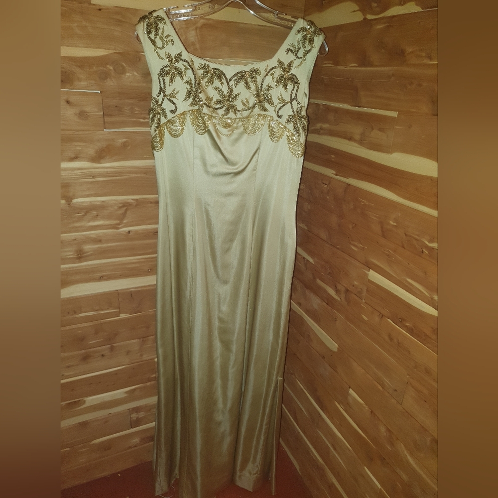 Vintage Beaded Gold Evening Gown